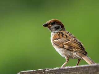 公園の花壇にやってきたスズメの繊細で美しい羽毛の様子のクローズアップ
