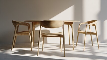 Light-filled room with wooden dining set.