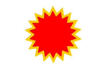 Red starburst shape with yellow border for stickers, discount, sale, promotions, or alert icons, and posters