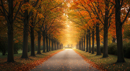Autumnal Pathway Lined with Vibrant Trees