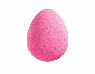against a black background, an egg shaped, bright pink item is displayed. the item features a textured, porous surface with small indentations spread across it