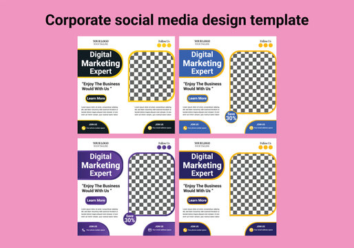 Business marketing agency promotion social media post template. Editable square banner design with place for the photo.