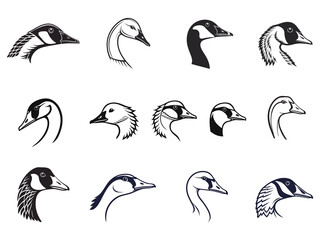 Obraz premium Collection of silhouettes of goose heads. Vector illustration. 