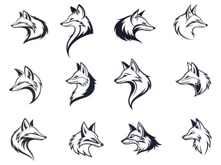 Fototapeta premium Collection of silhouettes of fox heads. Vector illustration. 