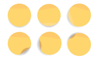 Yellow circular sticky notes with 6 curling and folding styles. Ideal for attention-grabbing memos or digital reminder UI components.