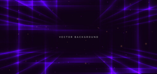Abstract modern geometric purple glowing diagonal light rays background.