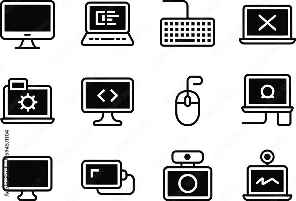 Poster collection of computer and technology icons representing hardware and software