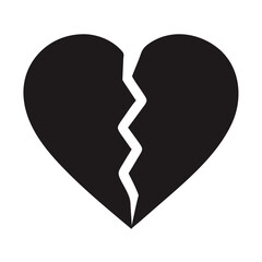 Cracked Heart Symbol &ndash; Black Broken Love Icon Vector Silhouette