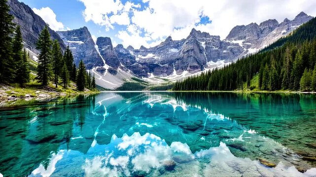 Lake Louise in Banff National Park, Canada, is a stunning mountain landscape with glacial water reflecting the surrounding peaks and sky spuper quality HD video footage
high quality cenematic nature v