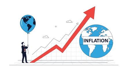 Economic inflation affecting global markets a rising trend illustrated by business professionals observing worldwide financial data charts