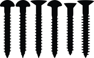 Various screws vector silhouette set