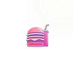 Minimalist vector line icon of burger and soda for food delivery or takeaway concept, white background