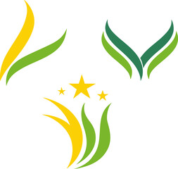 Abstract Figure Logos Representing Success Growth and Achievement with Stars in Green and Yellow