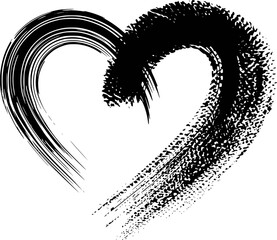 Black ink heart brush stroke vector