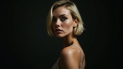 Naklejka premium Elegant Blonde Woman on Dark Background