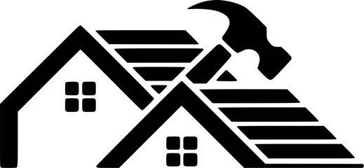 Black silhouette of two houses with a hammer home roof