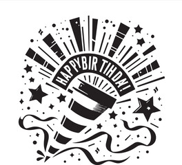 Minimalist Birthday Party Popper  Flat Black & White Popper with Confetti Burst