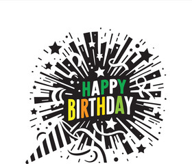 Minimalist Birthday Party Popper  Flat Black & White Popper with Confetti Burst