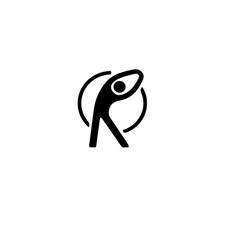A simple graphic depicting a person stretching inside of a circle shape