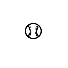 A simple black and white graphic of a baseball on a plain white background