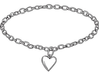 Fototapeta premium Chain bracelet with a heart charm line art; minimalist jewelry drawing