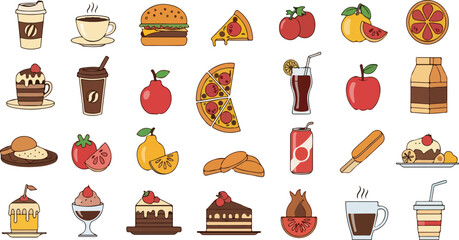 Trendy Vector Food and Drink Icons Collection for Modern Design Projects