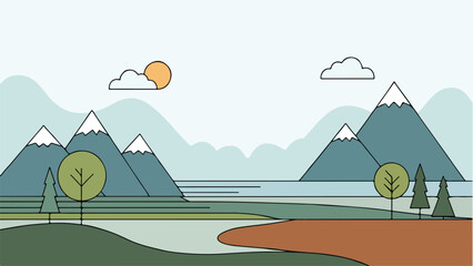 Minimalist Vector Mountain Landscape with Natural Elements for Calm Designs