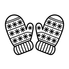 Winter Mittens: A bold line art illustration depicts a pair of cozy mittens adorned with a snowflake pattern, suggesting warmth and winter cheer.