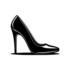 High Heel Shoe: A bold monochrome illustration depicts a classic high-heeled pump, its sleek silhouette and elegant curve exuding sophistication.