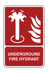 Underground Fire Hydrant Symbol on Red Safety Sign with Explanation – Subsurface Water Supply Access Icon with Flame Indicator – High Quality Vectorial Stock Image