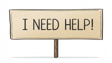 A cardboard sign with the words i need help isolated on transparent background conveys a sense of urgency and desperation