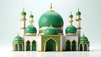 Elegant Green and Gold Mosque Architectural Render