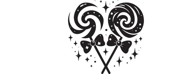 Minimalist Black & White Swirl Lollipop Set Crossed Sticks with Bow & Stars