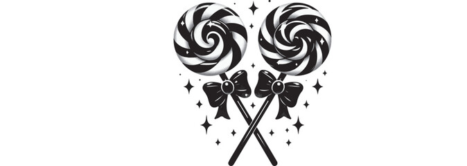Minimalist Black & White Swirl Lollipop Set Crossed Sticks with Bow & Stars