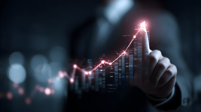 Digital stock market chart with glowing red data points symbolizing financial analytics and growth

