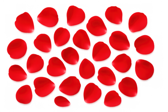 Realistic vector illustration of red rose petals falling on a transparent background, perfect for romantic designs and valentine's day projects - Powered by Adobe