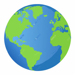 Cartoon Globe Centered on the Atlantic Ocean with Green Continents and Blue Seas