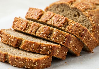 Freshly Baked Quinoa Bread Sliced and Served on a White Surface for Healthy Eating and Culinary Arts