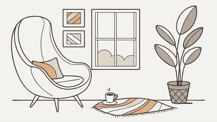 Cozy Living Room Corner with Armchair Plant and Coffee.