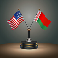 United States (USA) relations and Belarus table flag with gradient color background