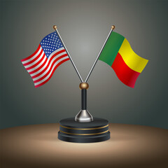 United States (USA) relations and Benin table flag with gradient color background