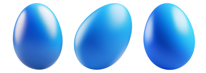 Glossy blue egg with smooth reflective surface isolated on white transparent background. Symbol of mystery, luxury, and uniqueness