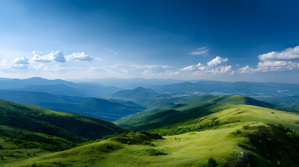 Fototapeta premium Vast Green Mountain Range Under a Sunny Blue Sky