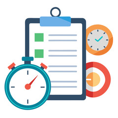 Checklist Time Management Concept with Stopwatch and Clocks