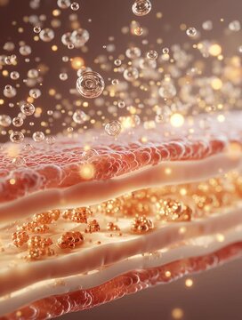 3D animation of serum and bubbles absorbed by skin layers