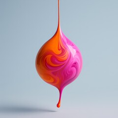Obraz premium Frozen in a single moment, vibrant orange and pink liquids merge into one perfect drop. A visual metaphor for creative synergy, artistic innovation, and dynamic fusion.