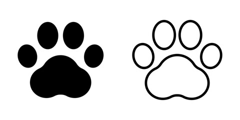 Pet paw print. Dog cat outline footprint icon isolated on a white background. Animal track foot vector illustration.