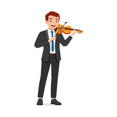Happy Caucasian Musician Man Playing Violin in Formal Suit with Smile Expression © Colorfuel Studio