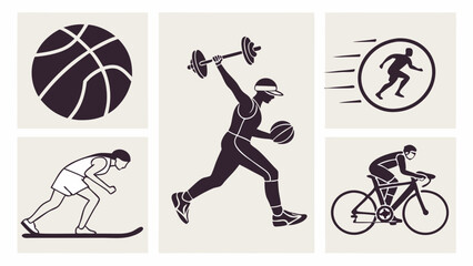 Silhouetted Athletes Performing Various Sports Activities and Basketball.