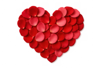 Rose petals creating heart-shaped design, symbolizing love against transparent backdrop, ideal for romantic visual concepts